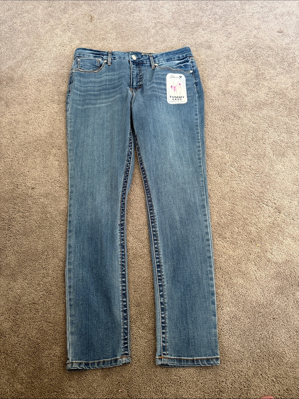 Seven7 Women's Straight Leg Jeans - Light/Medium Blue Wash